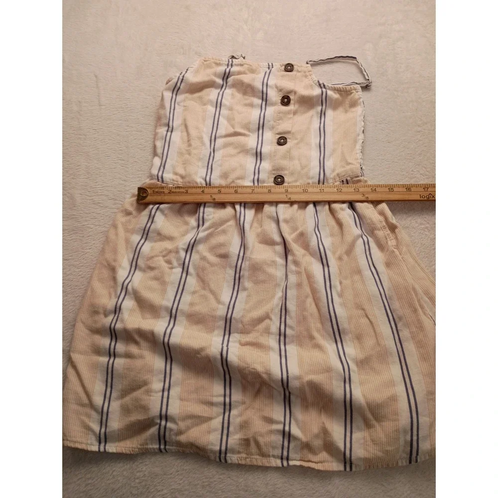 Abercrombie Kids Striped Button Front Sundress Tan Navy Blue Size 13/14 NWOT